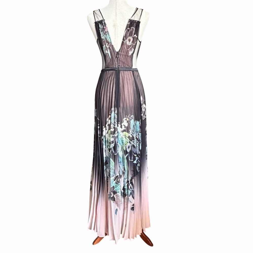 Bebe Floral Ombre Pleated Maxi Dress Sz 2 Black Blush Dark Romance Feminine EUC - Picture 5 of 12